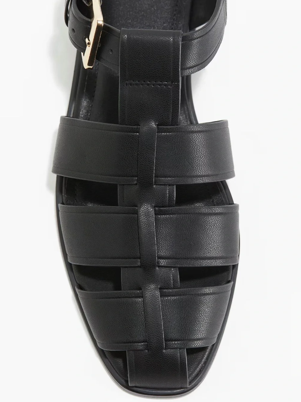 H&M Black Leather Woven Slingback Sandals with Gold Buckle